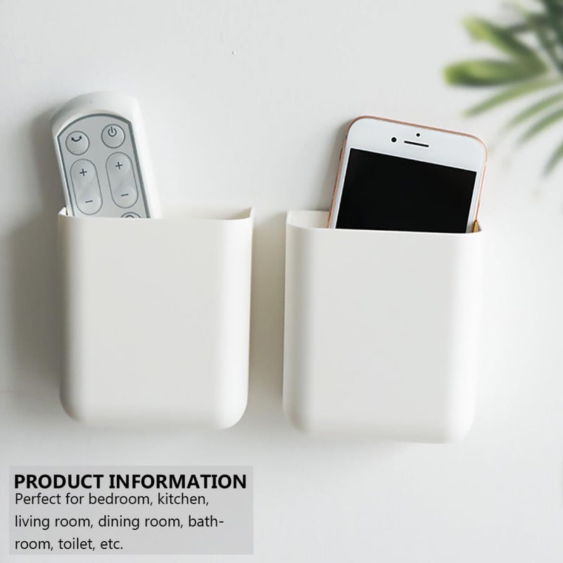 White Wall Mounted Storage Box Set 2Pcs Phone Remote Control Holder Adhesive Space Saving Organizer - Image 5