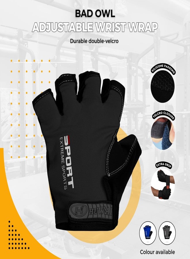 BADOWL Gym Gloves with Wrist Strap Grips Accessories for Men & Women |Cycling, Fitness, Training & Exercise, Flexible, Professional Weightlifting (Black-Free Size) - Image 5