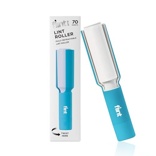 Flint Plus Retractable Lint Remover & Pet Hair Roller for Clothes – Refillable & Reusable Lint Roller with 70 Extra Sticky Tear-Off Sheets – Value Pack, Light Blue - Image 1