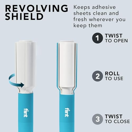 Flint Plus Retractable Lint Remover & Pet Hair Roller for Clothes – Refillable & Reusable Lint Roller with 70 Extra Sticky Tear-Off Sheets – Value Pack, Light Blue - Image 2