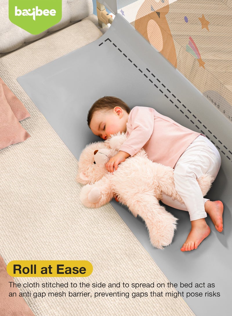 BAYBEE 150 x 80cm Baby Bed Rail Guard for Baby Safety with 28 Height Adjustable, Portable Bed Side Protector for Baby Falling | Foldable Single Side Baby Bed Railing for Kids Toddler Grey - Image 4