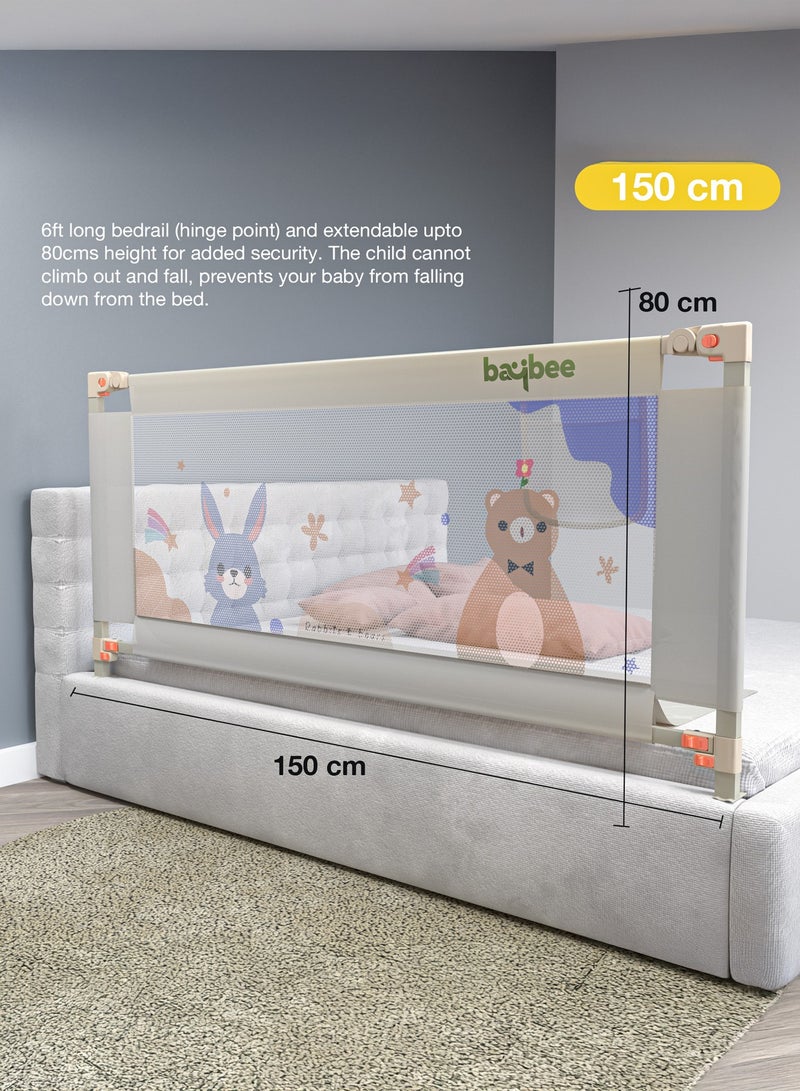 BAYBEE 150 x 80cm Baby Bed Rail Guard for Baby Safety with 28 Height Adjustable, Portable Bed Side Protector for Baby Falling | Foldable Single Side Baby Bed Railing for Kids Toddler Grey - Image 2