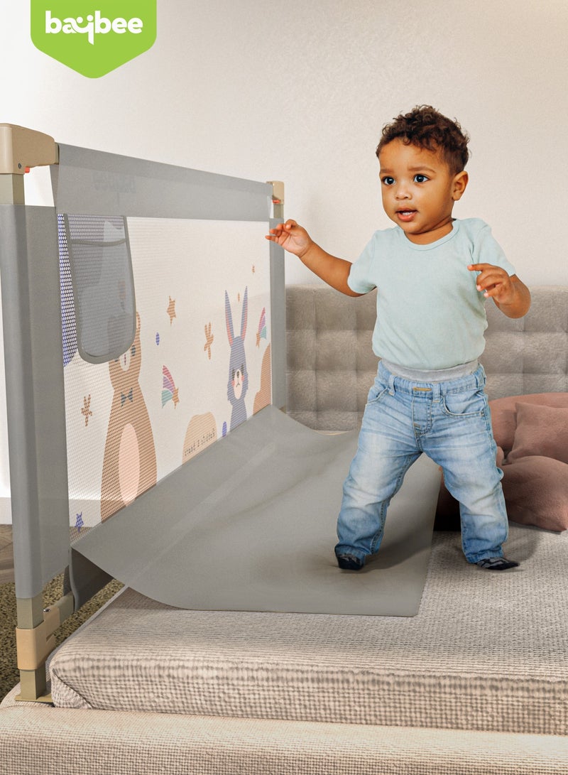 BAYBEE 150 x 80cm Baby Bed Rail Guard for Baby Safety with 28 Height Adjustable, Portable Bed Side Protector for Baby Falling | Foldable Single Side Baby Bed Railing for Kids Toddler Grey - Image 5