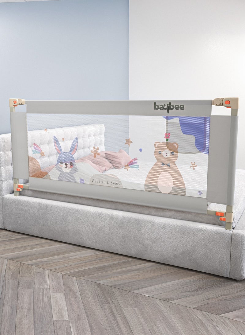BAYBEE 150 x 80cm Baby Bed Rail Guard for Baby Safety with 28 Height Adjustable, Portable Bed Side Protector for Baby Falling | Foldable Single Side Baby Bed Railing for Kids Toddler Grey - Image 1
