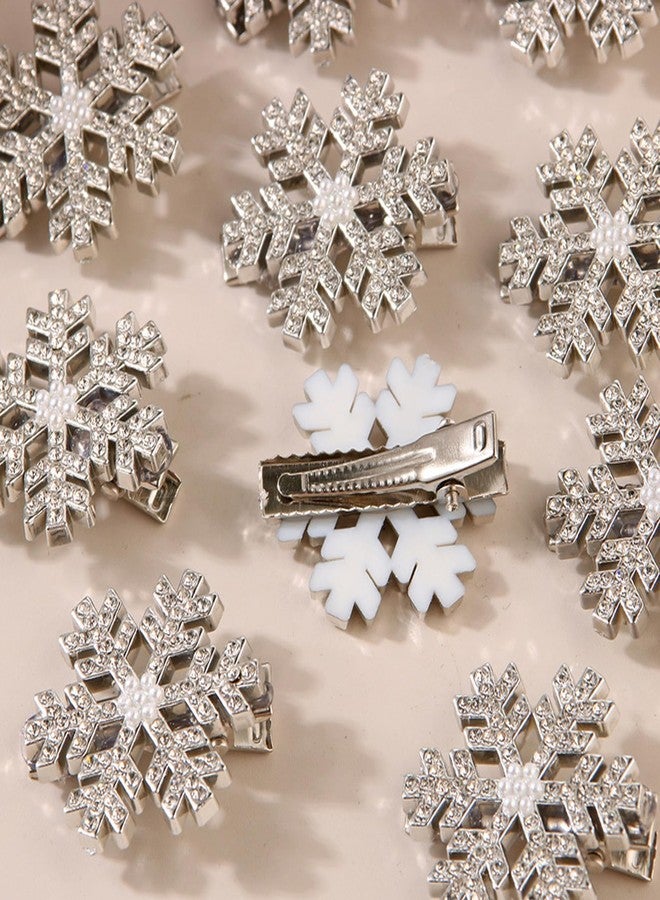 TULOBI Snowflake Hair Clips, 8PCS Sparkly Rhinestone Christmas Hair Accessories for Women, Silver Clips for Thick Hair Winter Party Holiday snowflake hair accessories - Image 5