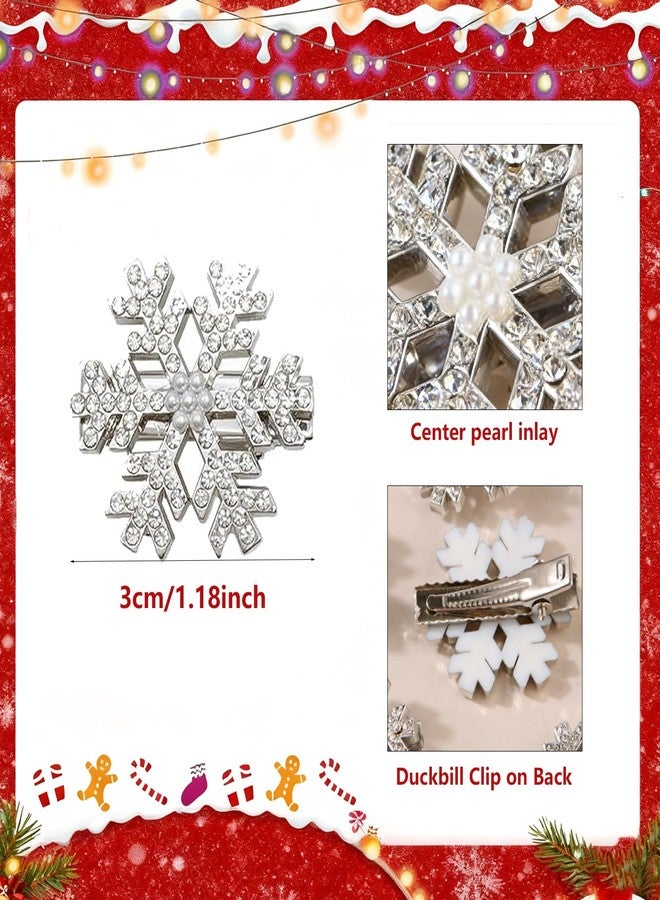 TULOBI Snowflake Hair Clips, 8PCS Sparkly Rhinestone Christmas Hair Accessories for Women, Silver Clips for Thick Hair Winter Party Holiday snowflake hair accessories - Image 3