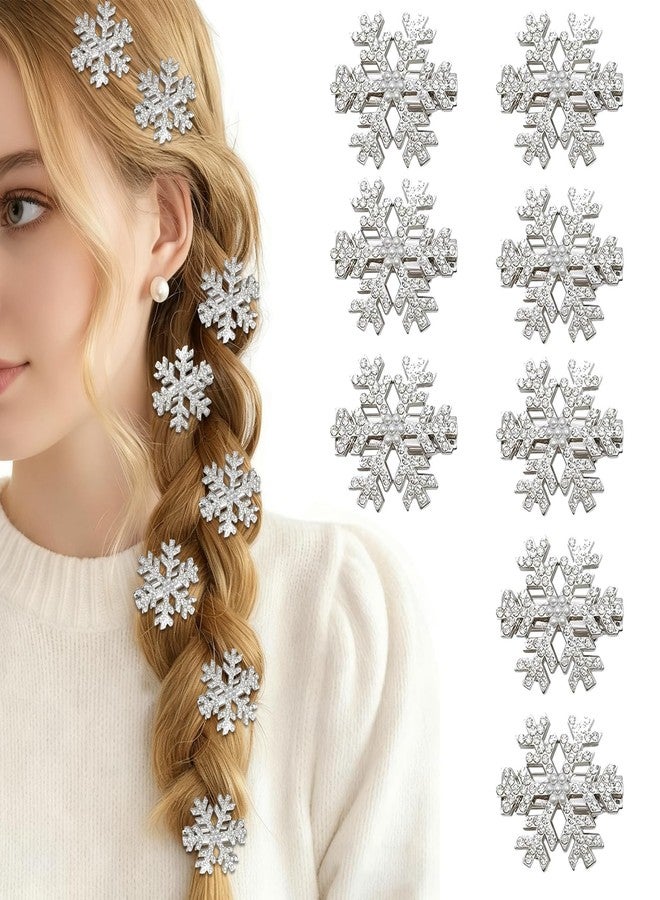 TULOBI Snowflake Hair Clips, 8PCS Sparkly Rhinestone Christmas Hair Accessories for Women, Silver Clips for Thick Hair Winter Party Holiday snowflake hair accessories - Image 1