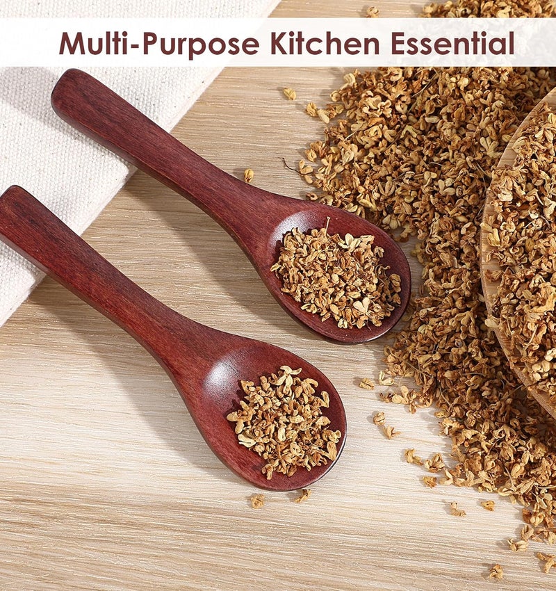 Thrymme 4 Pcs Small Wooden Spoons, 3.5 Inch Mini Dpoons for Dpice Jars, Handmade Mini Wood Spoon for Sugar, Salt, Honey & Mustard, Cooking & Tea Stirring - Image 4