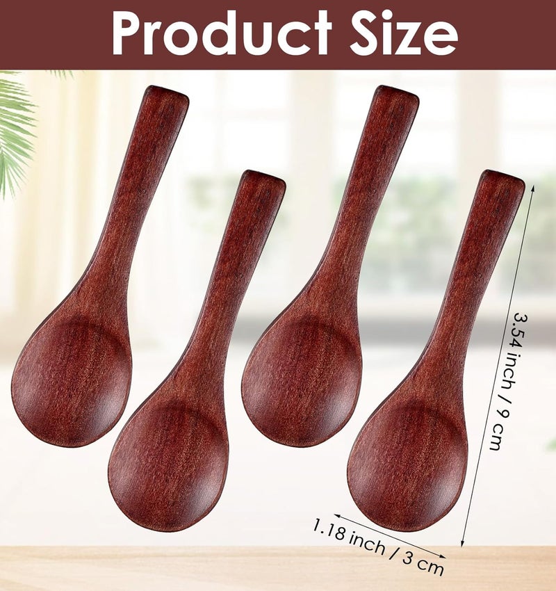 Thrymme 4 Pcs Small Wooden Spoons, 3.5 Inch Mini Dpoons for Dpice Jars, Handmade Mini Wood Spoon for Sugar, Salt, Honey & Mustard, Cooking & Tea Stirring - Image 2