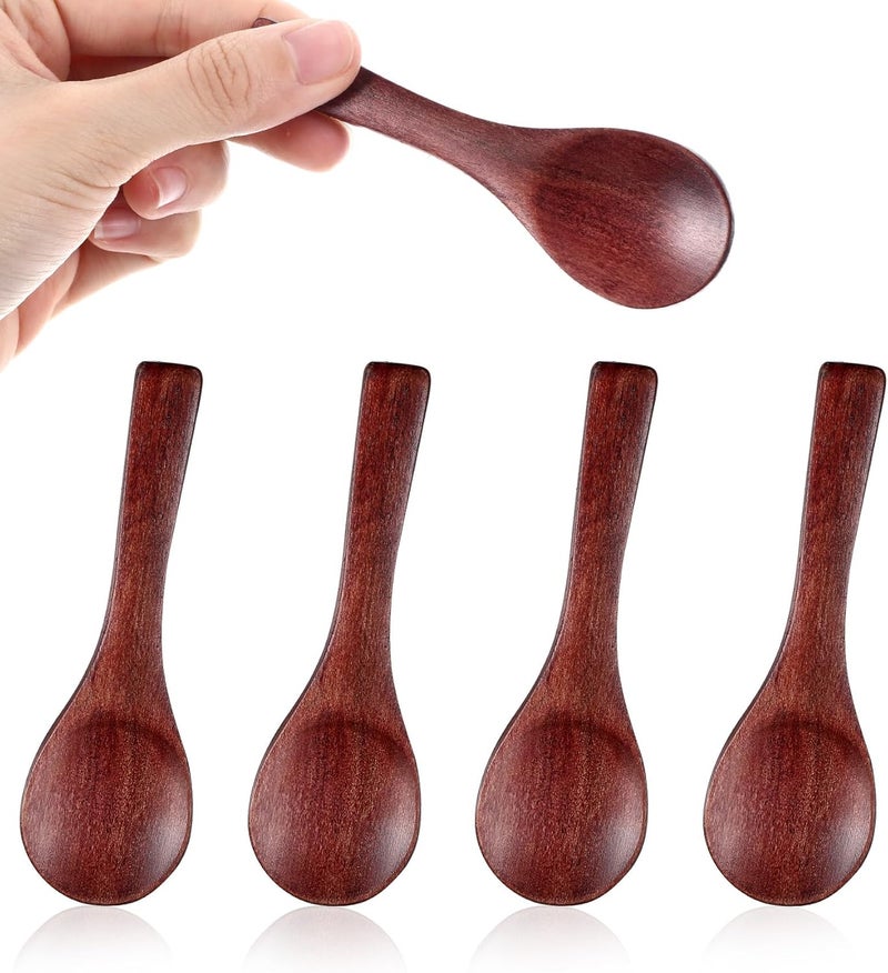 Thrymme 4 Pcs Small Wooden Spoons, 3.5 Inch Mini Dpoons for Dpice Jars, Handmade Mini Wood Spoon for Sugar, Salt, Honey & Mustard, Cooking & Tea Stirring - Image 1
