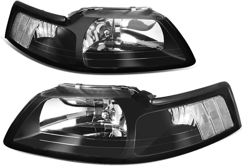Auto Dynasty Halogen Headlights Assembly Kit for Ford Mustang 1999-2004, Black Housing, Clear Lens - Image 1