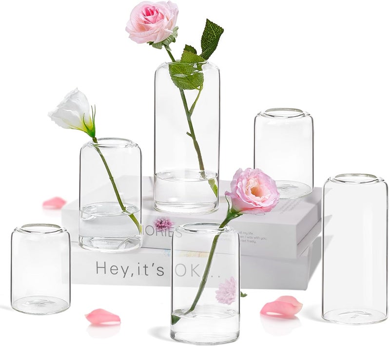 Zens Bud Vases Set of 6, Modern Small Glasss Vase for Flower Clear Bud Vases in Bulk for Wedding Centerpiece, Blown Thicker Glass Small Vase for Flowers, Wedding Party Decorative, Home Bathroom Decor - Image 1