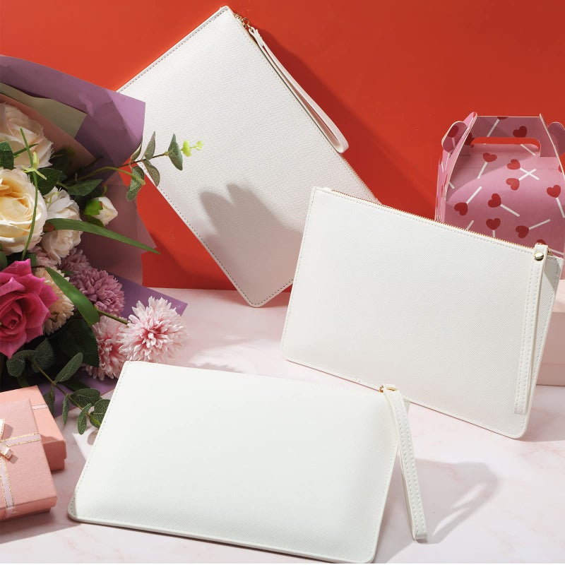 Amylove Amylove 6 Pieces Bridesmaid Clutch Bag Wristlet Wallet for Women PU Leather Purse Zipper Makeup Bag Handbag for Bridal Shower Wedding Bridesmaid Gifts (White)  - Image 2