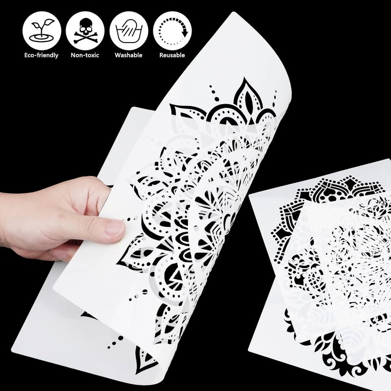 MWOOT 4Pcs Large Mandala Craft Stencils Kit, Reusable DIY Drawing Painting Template for Wood Wall Art Design, Flowers Dotting Shapes Stencils for Painting on Tile Pillows Floor Decor(30x30CM) - Image 3