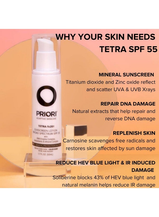PRIORI Skincare Tetra Sunscreen Lotion Broad Spectrum Spf 55 Universal Skin Tint Zinc Oxide Facial Sunscreen Blue Light Protection Antioxidant Matte Finish 1.7 Fl Oz - Image 2