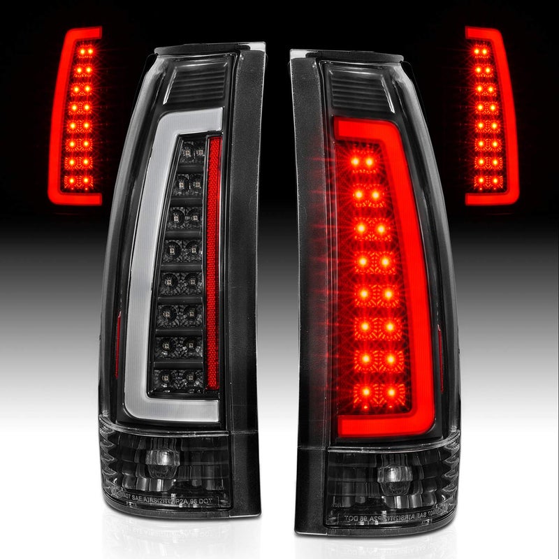 AmeriLite for 19881999 Chevy GMC CK Pickup Truck Silverado Suburban CType LED Tube Clear Matte Black Replacement Tail Lights Set Passenger and Driver Side