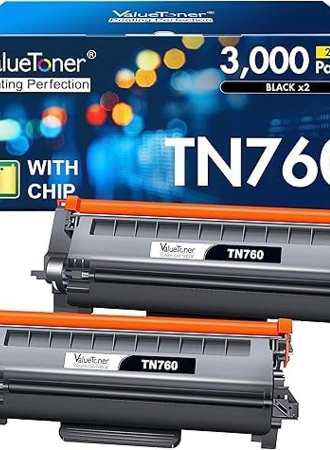Valuetoner Compatible Toner Cartridge Replacement for Brother TN760 TN 760 TN730 TN-730 to use with MFC-L2710DW HL-L2370DW DCP-L2550DW Printer (Black,2-Pack) - Image 1