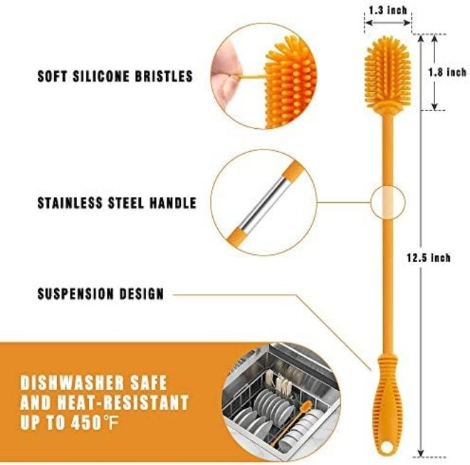 ddLUCK Silicone Bottle Cleaning Brush with Long Handle, 12.5" Water Bottle Cleaner for Baby Bottles, Hydro Flask, Sports Bottle, Vase, Glassware, Perfect for Smaller Diameter Bottle Openings (One Pack) - Image 5