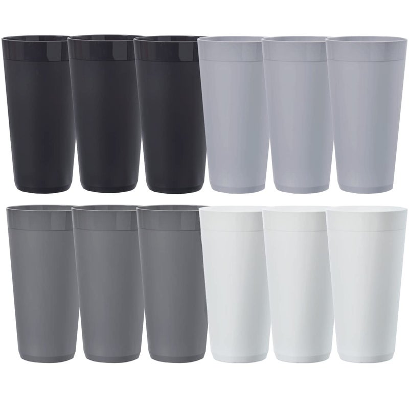 US Acrylic Newport 32 ounce Unbreakable Plastic Stackable IcedTea Tumblers in Grey Stone  Set of 12 Drinking Cups  Reusable BPAfree Made in the USA Toprack Dishwasher and Microwave Safe