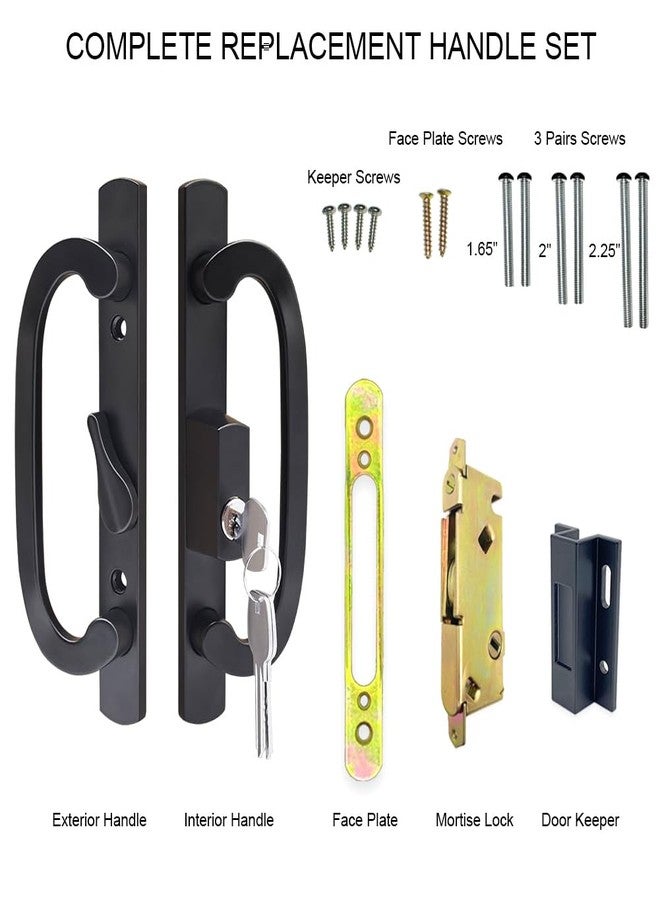 ALLYWASAI Patio Sliding Door Handle Set with Mortise Lock, Key Cylinder and Keeper, Replacement Handle Lock Set Fits Door Thickness from 1-1/2" to 1-3/4", 3-15/16" Screw Hole Spacing, Keyed, Black - Image 2