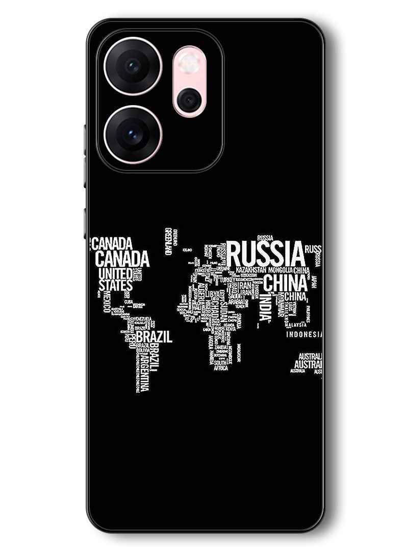 Theodor Case Compatible with Oppo Reno 14 F 6.57 Inch Protection Shockproof Bumper Cover Written World Map - Image 1