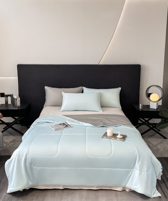 Cooling Summer Quilt Washable Single Double Aqua blue and gray 