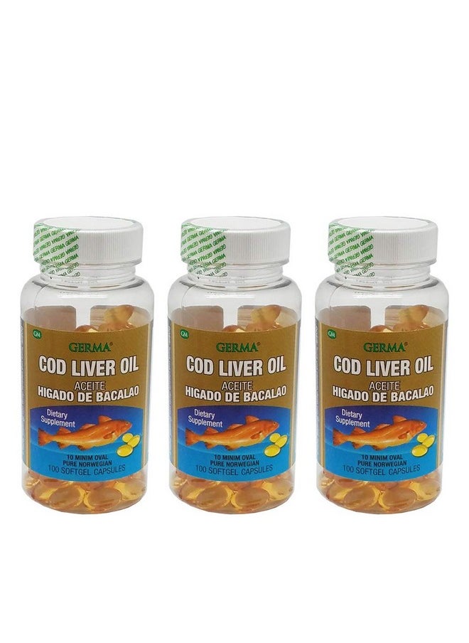 Germa Cod Liver Oil Natural Dietary Supplement. 100 Capsules. Pack Of 3  - Image 1