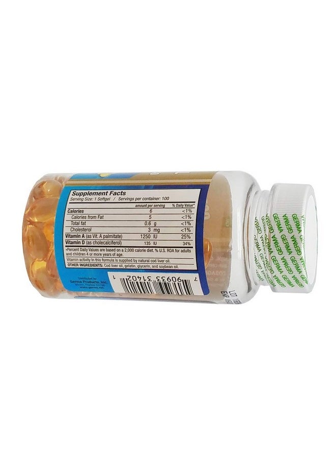 Germa Cod Liver Oil Natural Dietary Supplement. 100 Capsules. Pack Of 3  - Image 5