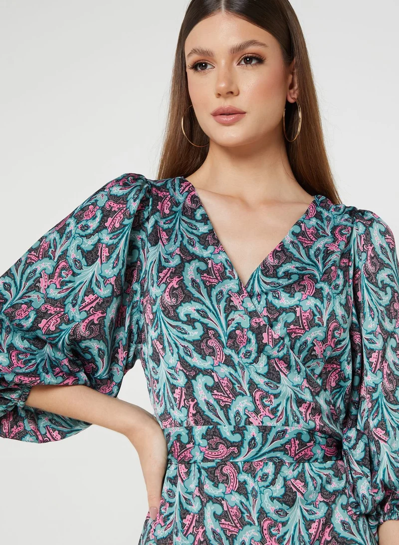 Wallis Petite Puff Sleeve Tiered Printed Dress
