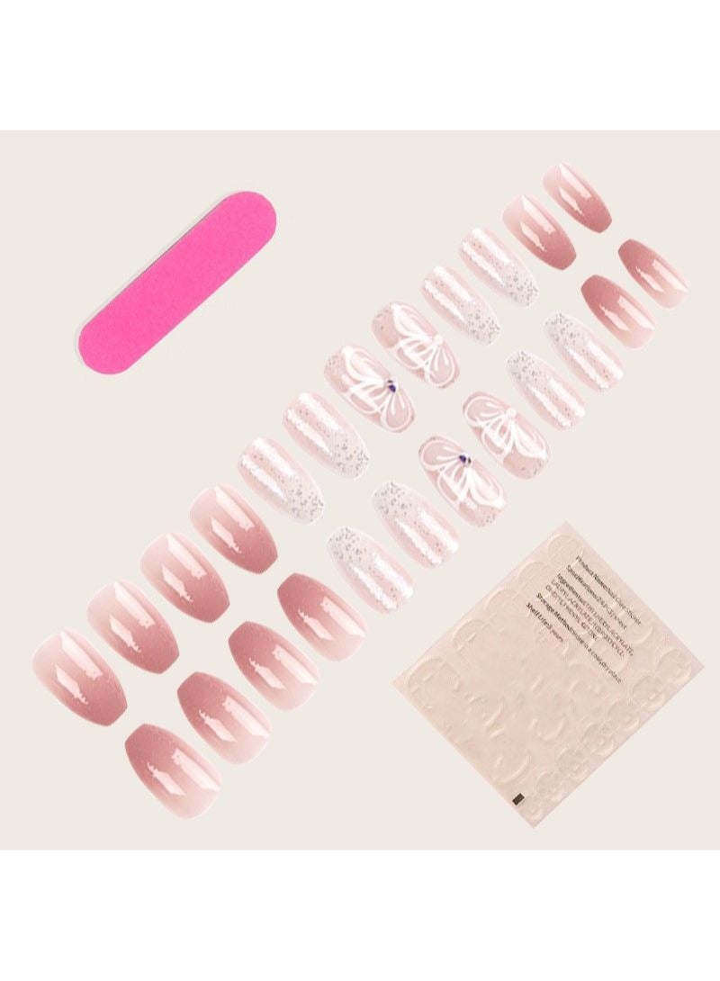 SCHAVO Pink Camellia Short Fake Nails 24Pcs - Image 3
