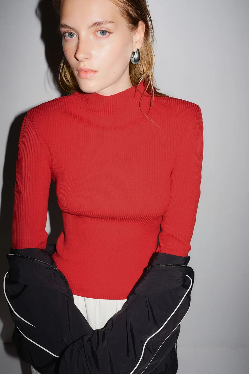 H&M Rib-Knit Shoulder-Pad Top