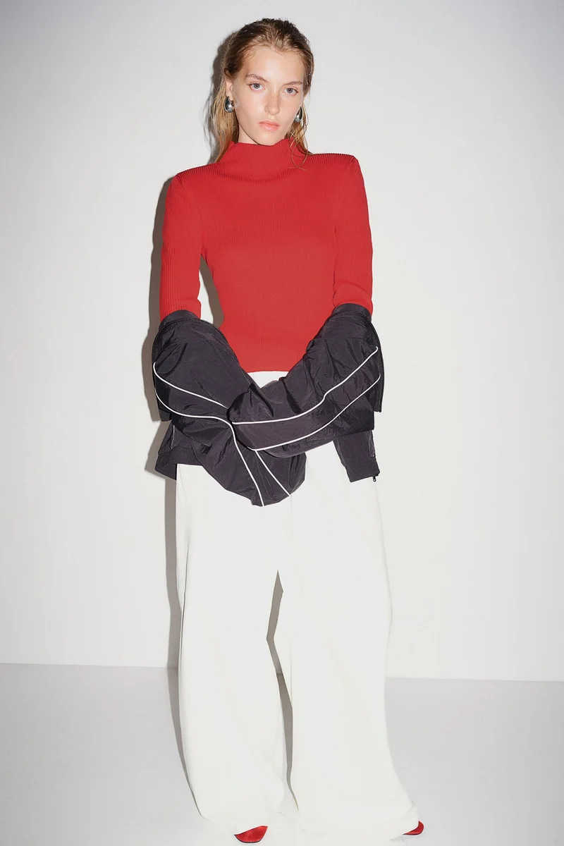 H&M Rib-Knit Shoulder-Pad Top