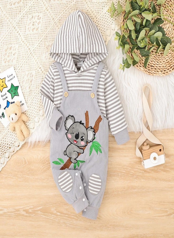FOCICI Baby Boy Girl Clothes Long Sleeve Outfits Fall/Winter Ribbed Hoodie Baby Romper Grey 0-3 Months - Image 2