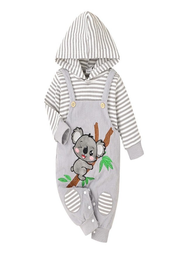FOCICI Baby Boy Girl Clothes Long Sleeve Outfits Fall/Winter Ribbed Hoodie Baby Romper Grey 0-3 Months - Image 1