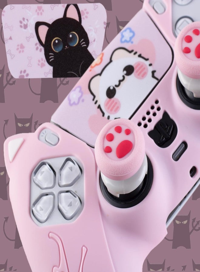 PlayRealm ملصق غطاء سيليكون من بلاي ريلم عدد 1 ومقابض تمديد عدد 2 لجهاز تحكم PS5 بتصميم قطط وردية - Image 5