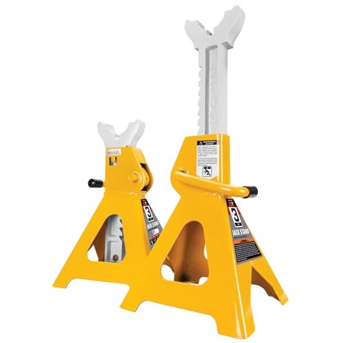 Performance Tool W41022 Ratchet Style Jack Stand Set for Lifting Vehicles During Maintenance, Yellow, 3-Ton - Image 1