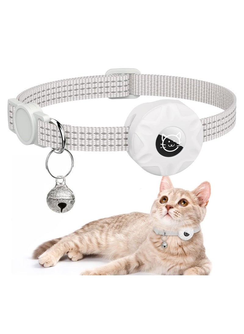 GNAFOTU Air Tag Cat Collar, Reflective Kitten Collar Breakaway Air Tag Cat Collar, Cat Collar with AirTag Holder and Bell, Lightweight Cat Collars for Girl Boy Cats Kittens Puppies, White  - Image 1