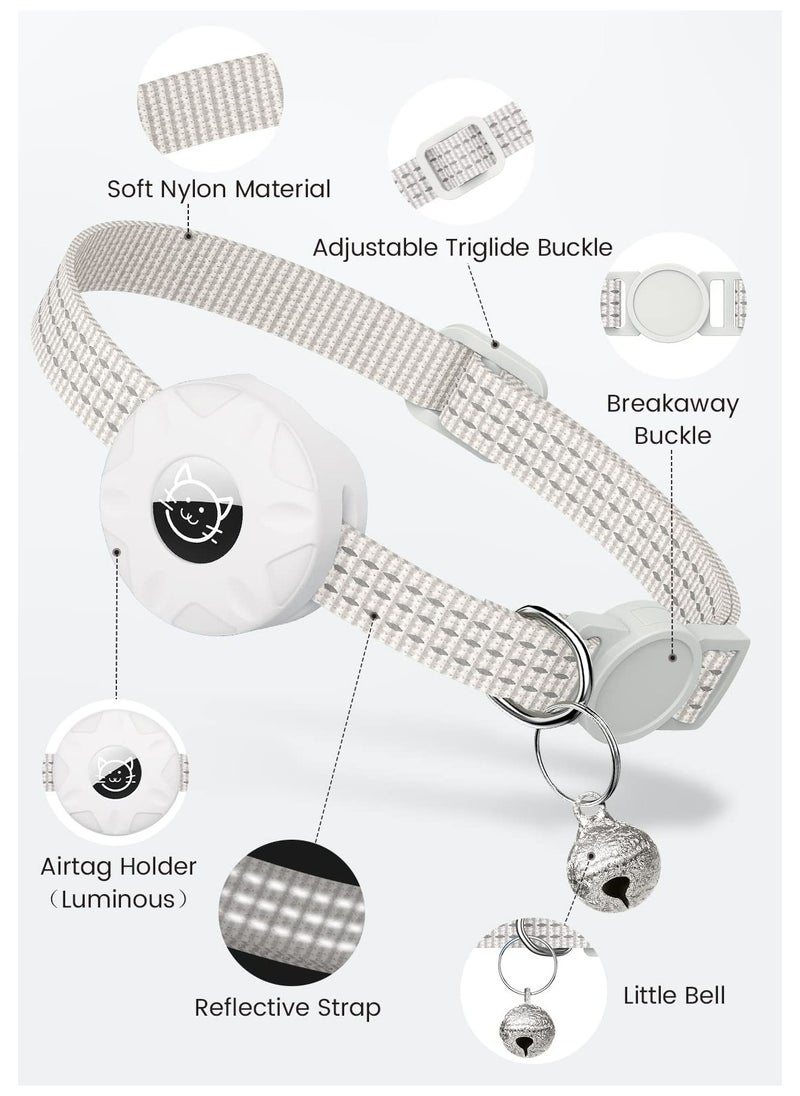 GNAFOTU Air Tag Cat Collar, Reflective Kitten Collar Breakaway Air Tag Cat Collar, Cat Collar with AirTag Holder and Bell, Lightweight Cat Collars for Girl Boy Cats Kittens Puppies, White  - Image 2