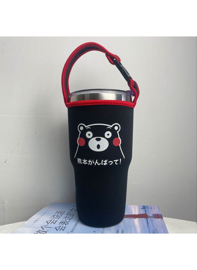 Generic In Stock Wholesale Mr. Bubble Ice Cream Cup Cover Portable Crossbody Diving Material Car Cup Cover Kumamoto Series Cup Cover-Color:Red Edge Small Face Bear-Capacity:900ml  - Image 1