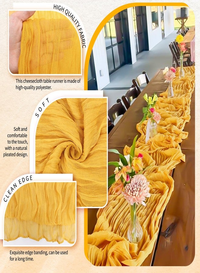 Showgeous 10 Pack Gold Cheesecloth Table Runner 10FT Boho Gauze Cheese Cloth Table Runners Romantic Rustic Sheer Table Decorations for Wedding Party Baby Shower Birthday Holiday Home - Image 3