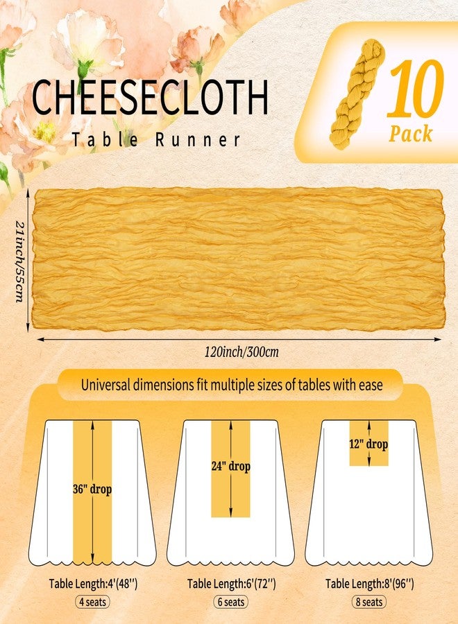 Showgeous 10 Pack Gold Cheesecloth Table Runner 10FT Boho Gauze Cheese Cloth Table Runners Romantic Rustic Sheer Table Decorations for Wedding Party Baby Shower Birthday Holiday Home - Image 2