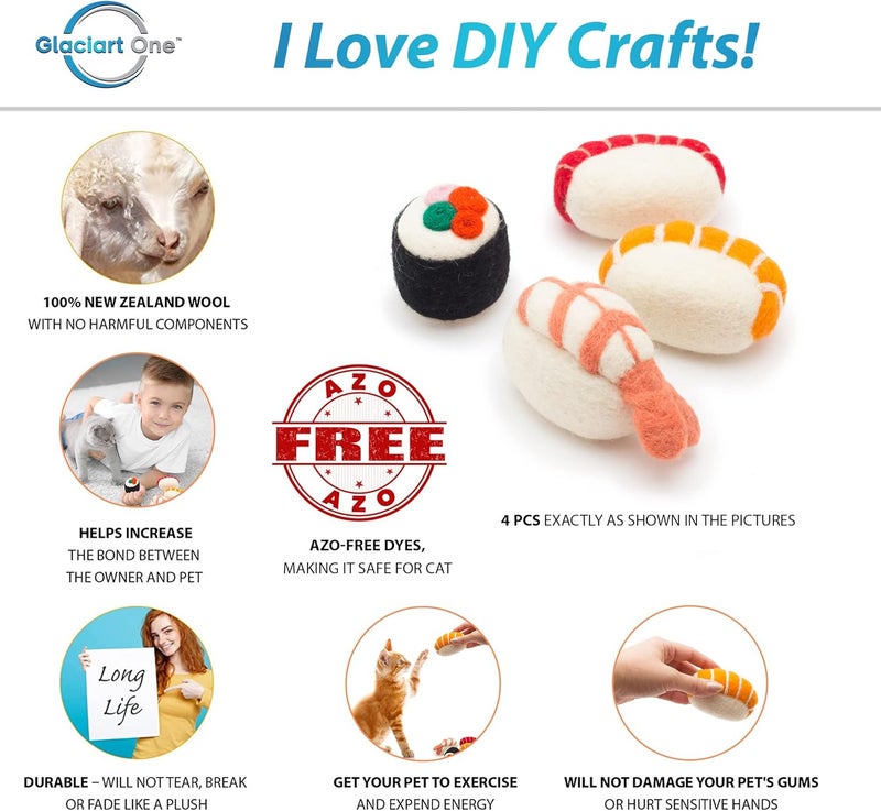 Glaciart One ألعاب قطط من نوع “Glaciart One Wool Sushi” مع نبات النيبت | ألعاب لطيفة تعزز التفاعل وتخفف من الملل، وتشجع القطط على ممارسة الرياضة والاستكشاف واللعب | محشية بنبات النيبت العضوي لتهدئة القطط أو تقليل قلقها. - Image 2