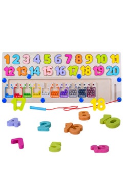MUMS PLANET Wooden 2-in-1 Magnetic Color and Number Maze, 1-20 Numbers, Color Matching Beads Sorting Game, Early Educational Toy, Learning Montessori Games for Kids, Multicolor, 3+ Years  - Image 1