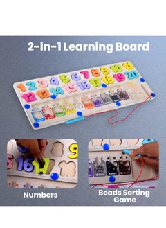 MUMS PLANET Wooden 2-in-1 Magnetic Color and Number Maze, 1-20 Numbers, Color Matching Beads Sorting Game, Early Educational Toy, Learning Montessori Games for Kids, Multicolor, 3+ Years  - Image 3
