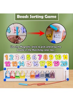 MUMS PLANET Wooden 2-in-1 Magnetic Color and Number Maze, 1-20 Numbers, Color Matching Beads Sorting Game, Early Educational Toy, Learning Montessori Games for Kids, Multicolor, 3+ Years  - Image 4