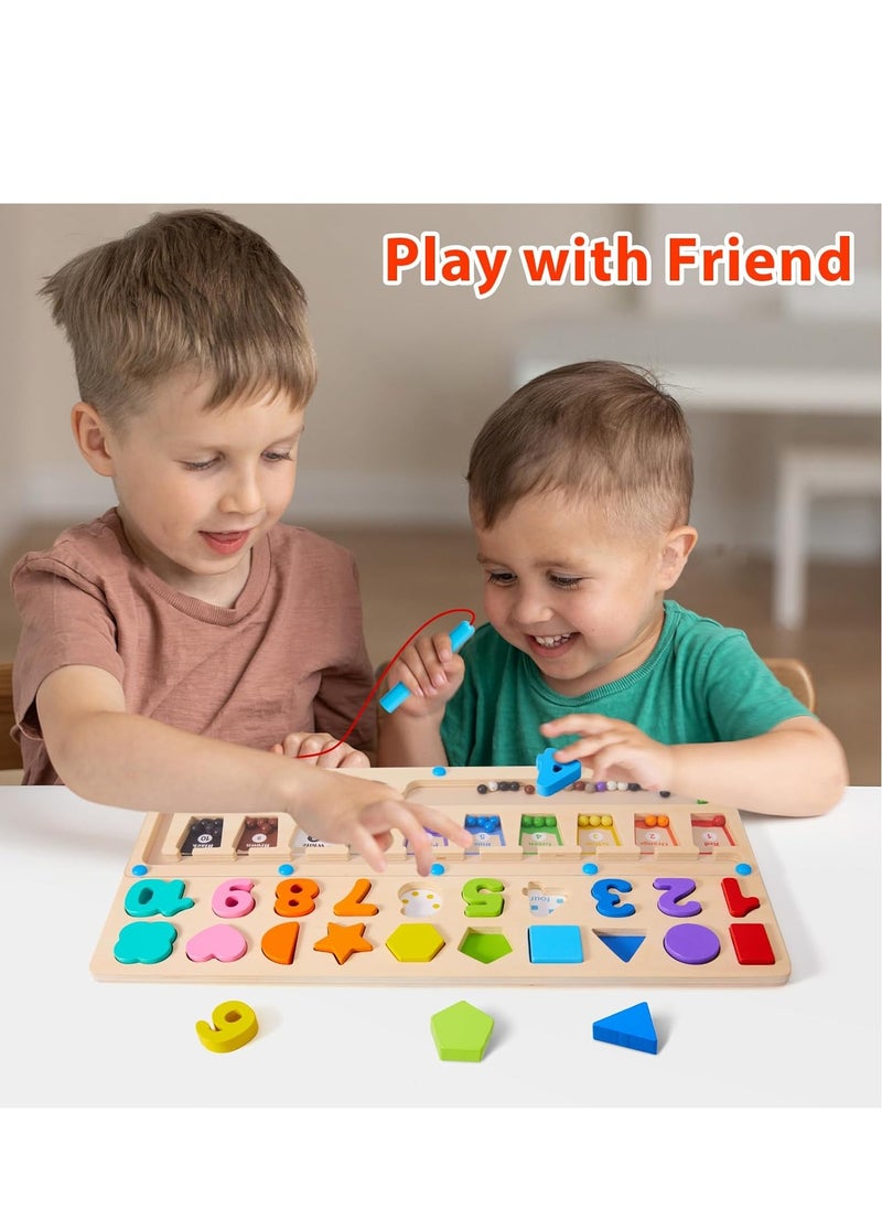 MUMS PLANET - Wooden 2-in-1 Magnetic Color and Number Maze, 1-20 Numbers, Color Matching Beads Sorting Game, Early Educational Toy, Learning Montessori Games for Kids, Multicolor, 3+ Years - Image 1
