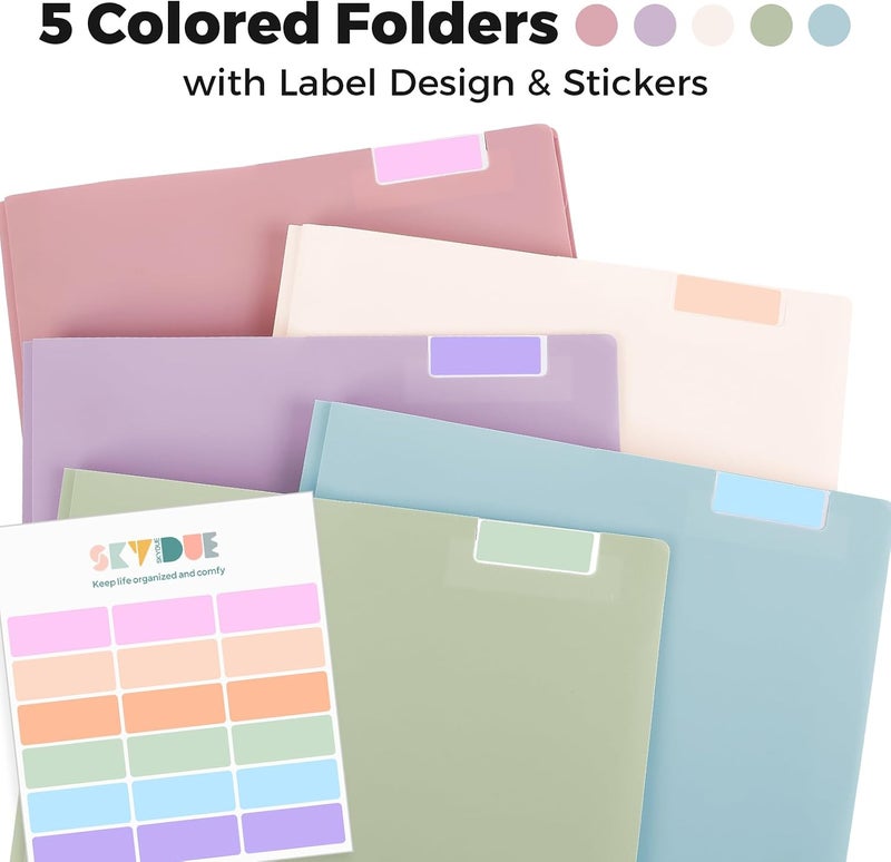 Skydue Plastic Pocket Folders with Prongs, 5 Pack – Durable PP Poly Folders, 2 Pockets, 3 Prong Fasteners, Letter Size 9.7" x 11.5", Muted - Image 4