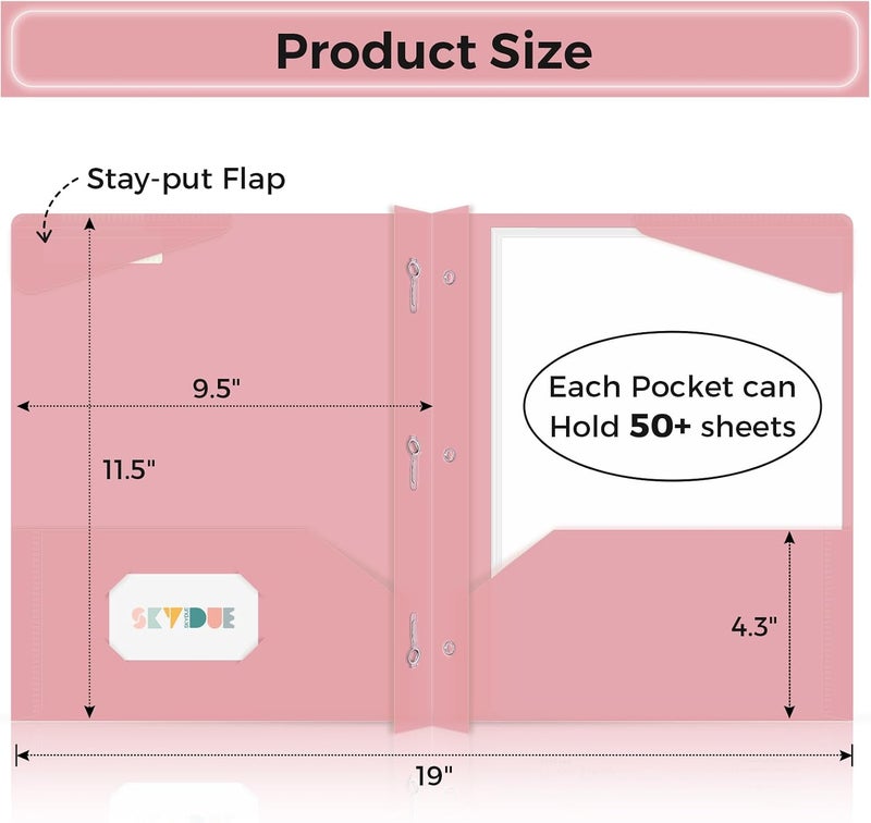 Skydue Plastic Pocket Folders with Prongs, 5 Pack – Durable PP Poly Folders, 2 Pockets, 3 Prong Fasteners, Letter Size 9.7" x 11.5", Muted - Image 2