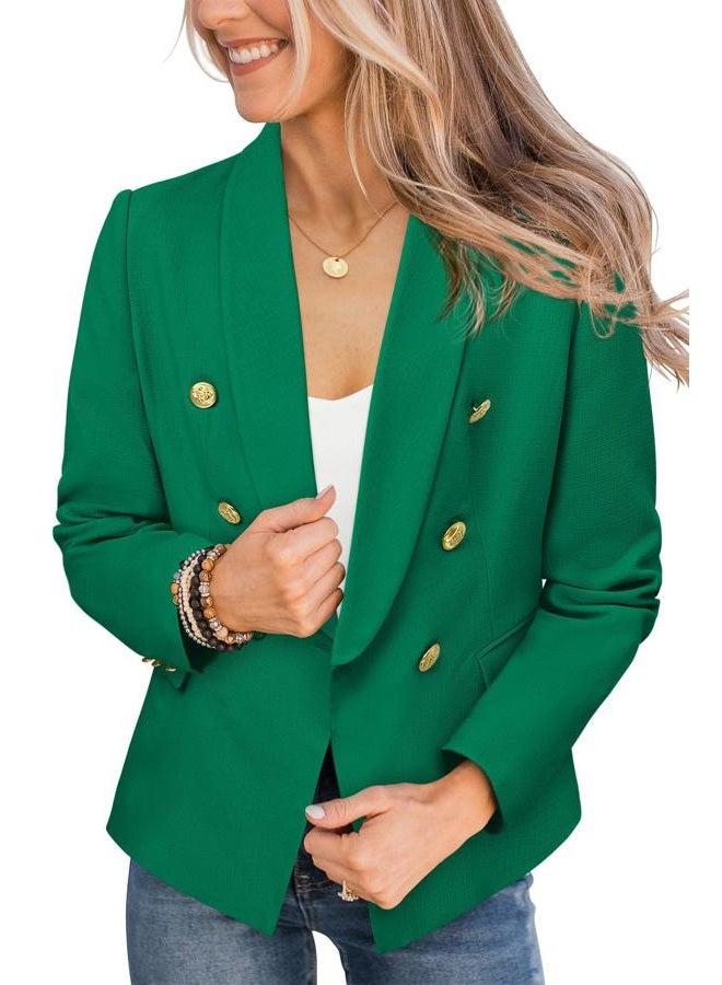 CRAZY GRID Women Business Casual Blazer with Lined Double Breasted Suit Jacket with Pockets, Green, M - Image 2
