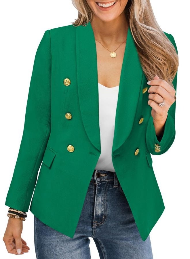 CRAZY GRID Women Business Casual Blazer with Lined Double Breasted Suit Jacket with Pockets, Green, M - Image 1